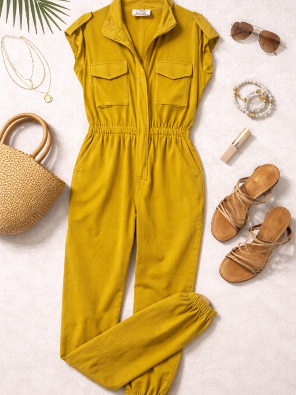 Utility Sleeveless Jumpsuit in Mustard